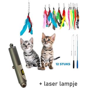 2 Kattenhengels met 10 Speeltjes en laser lampje