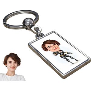 Woman in Black Karikatuur - Gepersonaliseerde Karikatuur Sleutelhanger met Jouw Foto - Cadeau - Kado - Geschenk - Gift - Verjaardag - Verassing - moederdag - moederdag cadeautje - Koningsdag