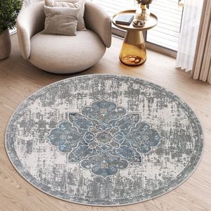 Tapiso Valley Rond Vloerkleed Grijs Blauw Gezaagd Laagpolig Tapijt Maat- 200x200