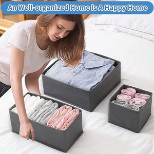 Opbergsysteem voor kledingkast, set van 8 opvouwbare opbergdozen van stof, ondergoed organizer, ladeverdeler voor kleding, beha's, sokken en stropdassen
