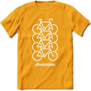 Amsterdam Fiets Stad T-Shirt | Souvenirs Holland Kleding | Dames / Heren / Unisex Koningsdag shirt | Grappig Nederland Fiets Land Cadeau | - Geel - XL