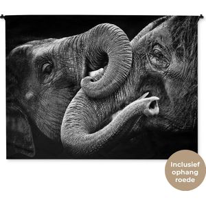 Wandkleed Dieren - Zwart-wit portret van twee olifanten Wandkleed katoen 180x135 cm - Wandtapijt met foto