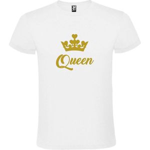 Wit T shirt met print van ""Queen "" print Goud size M