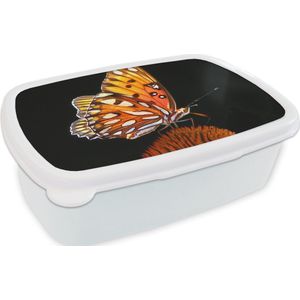 Broodtrommel Wit - Lunchbox - Brooddoos - Vlinder - Bloemen - Insect - Portret - Zwart - Oranje - 18x12x6 cm - Volwassenen