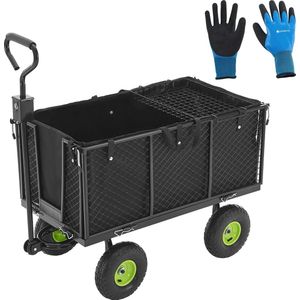 Juskys Metalen Tuinwagen / Tuinkar / Bolderkar - Luchtbanden - Max. 350 KG - Incl. Handschoenen & Binnenzeil