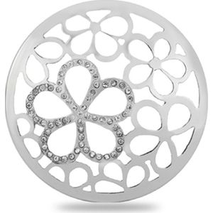 Silventi Lockits 982501810 Stalen munt - bloemen met kristal - 25-2 mm - Zilverkleurig