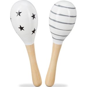 Relaxdays sambabal voor kinderen - set van 2 - maracas - hout - rammelaar - wit