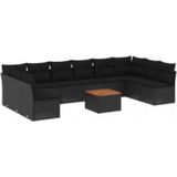 vidaXL - 11-delige - Loungeset - met - kussens - poly - rattan - zwart