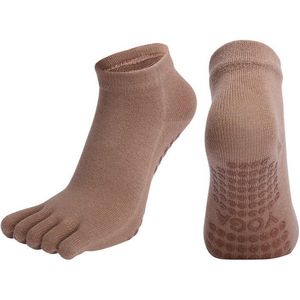 Without Lemon - Yoga Sokken - Antislip - Teensokken - Pilates - Sporten - Elastic - Comfort - One Size (Maat 36-41) - 1 Paar - Bruin