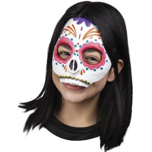 Partychimp Half Masker - Half Masker Pretty Catrina Halloween Masker voor bij Halloween Kostuum Volwassenen - Latex - One-Size