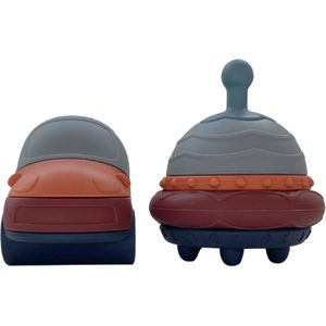 Mabebi - Ufo en auto speelset - Baby speelgoed - Stapelspeelgoed - Badspeelgoed - Silicone Speelgoed - Cadeau idee - Blauw Oranje