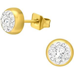 CS Joy - oorbellen - Chirurgisch staal - 6.5 mm - oorknoppen - kristal - ip/ pvd gold plated