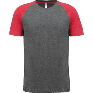 Tweekleurig triblend sportshirt heren Grey Heather/Sporty Red - S