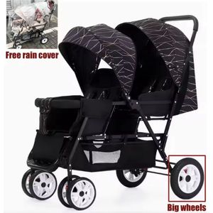 Duo kinderwagen - Duo buggy - Tweeling kinderwagen - Dubbele kinderwagen - Opvouwbaar - Met regenhoes - Zwart