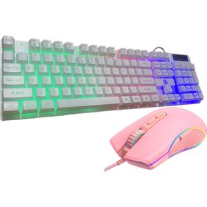roze toetsenbord en muis/gaming set/bedraad/RGB verlichting/3200 dpi/anti-ghosting/2in1/geschikt voor pc/mac/ps4-5/xbox one-xbox x/QWERTY
