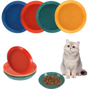 8 stuks kattenvoerbak kat ronde katten voerbak kleurrijke platte kattenbakken plastic kattenvoer bak set katten accessoires bak voor voer en water