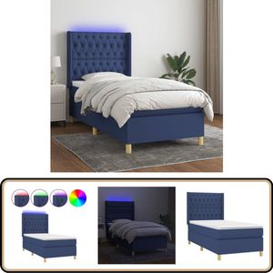 vidaXL Boxspring met LED - Blauw - Inclusief Matras Boxspring - Led Bed - Tweepersoonsbed - Blauwe Bed - Pocketed Spring Mattress