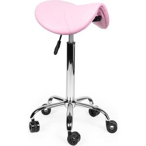 Kapperskruk Roze Hoog - Zithoogte 70/84cm - kruk op wielen - krukje - werkkruk - zadelkruk - bureaukruk - kapperskruk - verstelbaar - draaikruk - tabouret - zadelkruk met rugleuning - tot 160kg