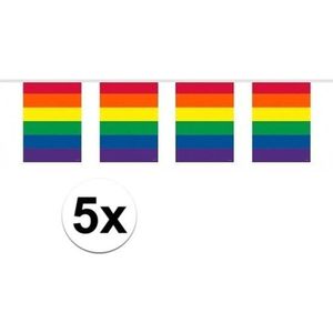 5x Gay Pride regenboog kleuren thema vlaggenlijnen 10 meter - LHBT thema artikelen