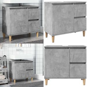 vidaXL wastafelkast 65x33x60 cm bewerkt hout betongrijs - Wastafel Kast - Wastafel Kasten -badkamer Wastafel Kast - Badkamer Wastafel Kast