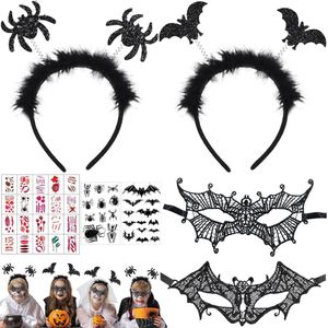 Spinnenhaarband - Vleermuis en spin oogmasker - Mond tattoostickers - Kanten masker - Halloween costume accessories