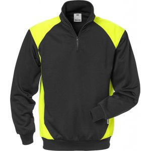 Fristads Sweater Met Korte Rits 7048 Shv - Zwart/hi-vis geel - XL