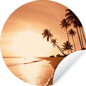 WallCircle - Behangcirkel - Strand - Palmboom - Zon - Zee - Zelfklevend behang - Kamerdecoratie - ⌀ 30 cm - Behang rond - Behang zelfklevend - Cirkel behang