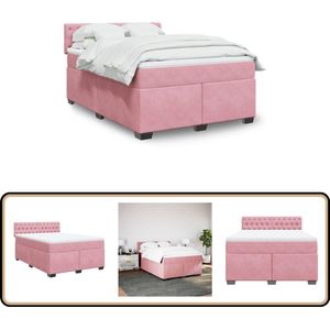 vidaXL Boxspring met matras fluweel donkerroze 140x200 cm