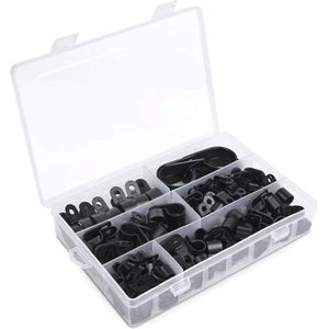 Coolty 200 stuks nylon kabelklemmen, slangbevestiging, R-type-klemmen, auto-audiobevestiging, kunststof draadklemmen (zwart)