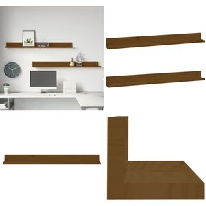 vidaXL Wandkasten 2 st 110x11x9 cm massief grenenhout honingbruin - Wandschap - Wandschappen - Zwevend Schap - Plank