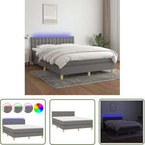 The Living Store Boxspring met matras en LED stof donkergrijs 140x200 cm - Boxspring - Led Bed - Elektrisch Bed - Tweepersoonsbed - Grijs Bed