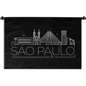 Wandkleed Wereldsteden - Stadsaanzicht Sao Paulo op een zwarte achtergrond Wandkleed katoen 150x100 cm - Wandtapijt met foto