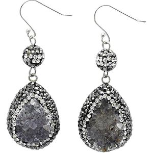 Edelstenen oorbellen Bright Grey Crystal Agate Small - oorhanger - grijs - agaat - sterling zilver (925)- stras steentjes