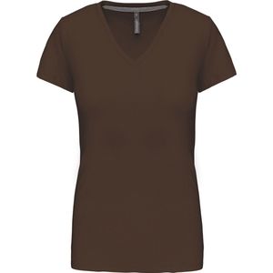 T-shirt Dames XXL Kariban V-hals Korte mouw Chocolate 100% Katoen