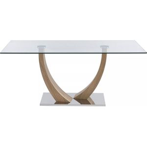 Vente-unique Eettafel voor 6 personen van gehard glas, mdf en roestvrij staal - Licht naturelkleurig - MELODIE II L 180 cm x H 75 cm x D 90 cm