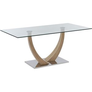 Vente-unique Eettafel voor 6 personen van gehard glas, mdf en roestvrij staal - Licht naturelkleurig - MELODIE II L 180 cm x H 75 cm x D 90 cm