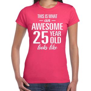 Awesome 25 year - geweldige 25 jaar cadeau t-shirt roze dames - Verjaardag cadeau XXL