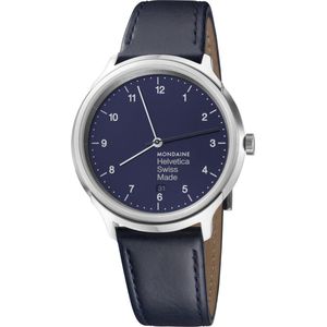 Mondaine MH1.R2240.LD Horloge - Leer - Blauw - 40 mm