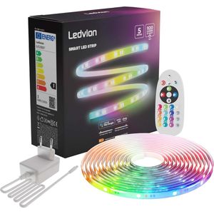 Ledvion Dimbare LED-strip 5M, 3000K-6500K, 24V, 12W, Plug & Play, Incl. afstandsbediening, Instelbare kleurtemperatuur, 60 LED's/m, ingekort tot 20cm, 2 jaar garantie, Zonder 2 AAA-batterijen