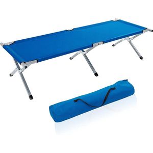 Kampeerbed blauw, campingbed, veldbed, stretcher