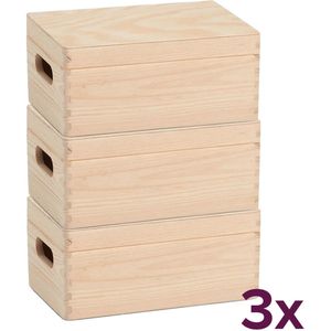 Zeller Houten kist met deksel - Small - 3 stuks (voordeelbundel)