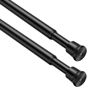 Gordijnroede, zwart, 180 cm, 2-loops 19 mm, van metaal, wandbevestiging, eindkap