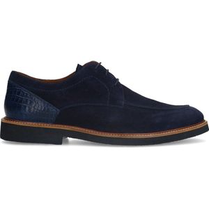 Manfield - Heren - Navy suède veterschoenen met croco details - Maat 41