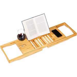 Bamboe badrek verstelbaar houder voor boeken etc. badbrug HxBxD 175x70x22 cm wijnglazenhouder natuur