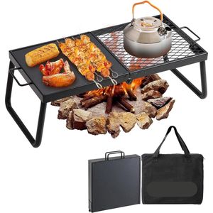 Houtskool Grill - Inklapbare Tafel Grill - 570 x 285 x 230mm - 6kg inhoud - Draagbare Reis Grill - Buiten Camping Grill - 300 °C - Grillrooster + Grillplaat - voor tuinfeestjes, picknicks, patio