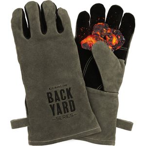 Backyard Series BBQ Handschoenen - Hittebestendig tot 250 ºC - BBQ Accessoires - Vuurvast Leer met Kevlar - Grijs