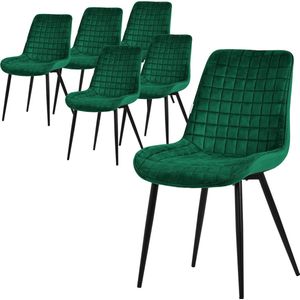 Eetkamerstoel set van 6 donkergroen met fluwelen bekleding en stalen poten Keukenstoel met rugleuning ML design