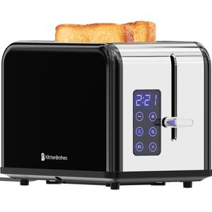 KitchenBrothers Broodrooster - Toaster - 6 Warmteniveaus - 2 Extra Brede Sleuven - Touch display - 815W - RVS/Zwart