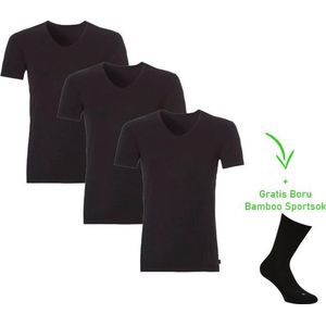 Bamboo T-Shirt - V-Hals - Super zacht - Antibacterieel - Perfect draagcomfort - 95% Bamboo - 3 stuks - 1 paar bamboo sokken cadeau - Zwart - XXXL