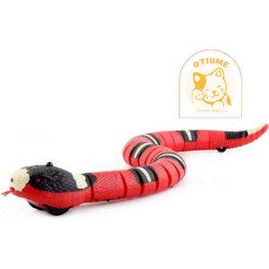 Otiume Interactief Kattenspeeltje - Kattenspeelgoed - Bewegende Slang Speelgoed - USB Oplaadbaar - De rode slang - Rood met zwart